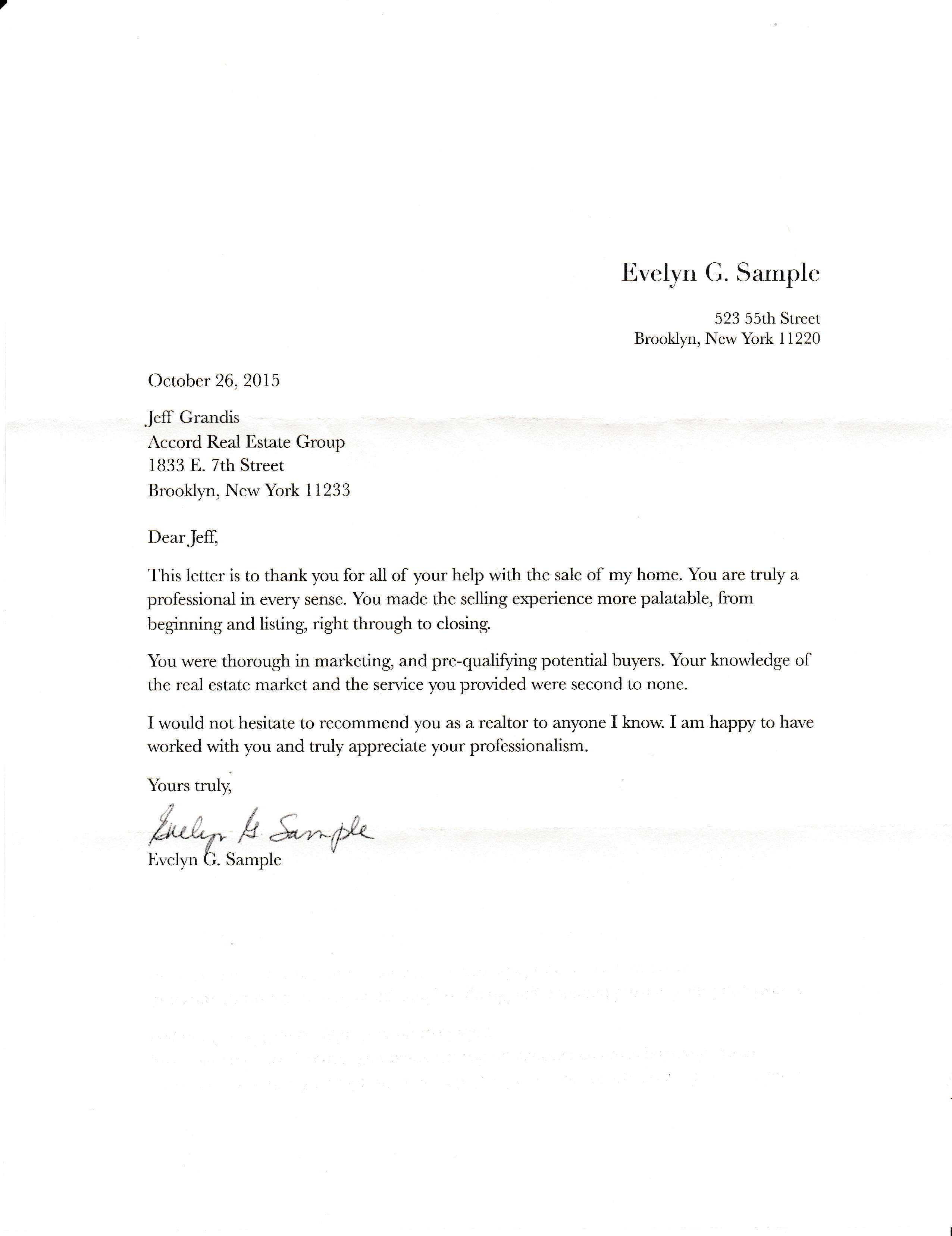 Testimonial Letter From Evelyn Sample